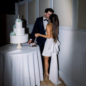 Strapless Mini Dress With Detachable Big Bow, White Reception Dress